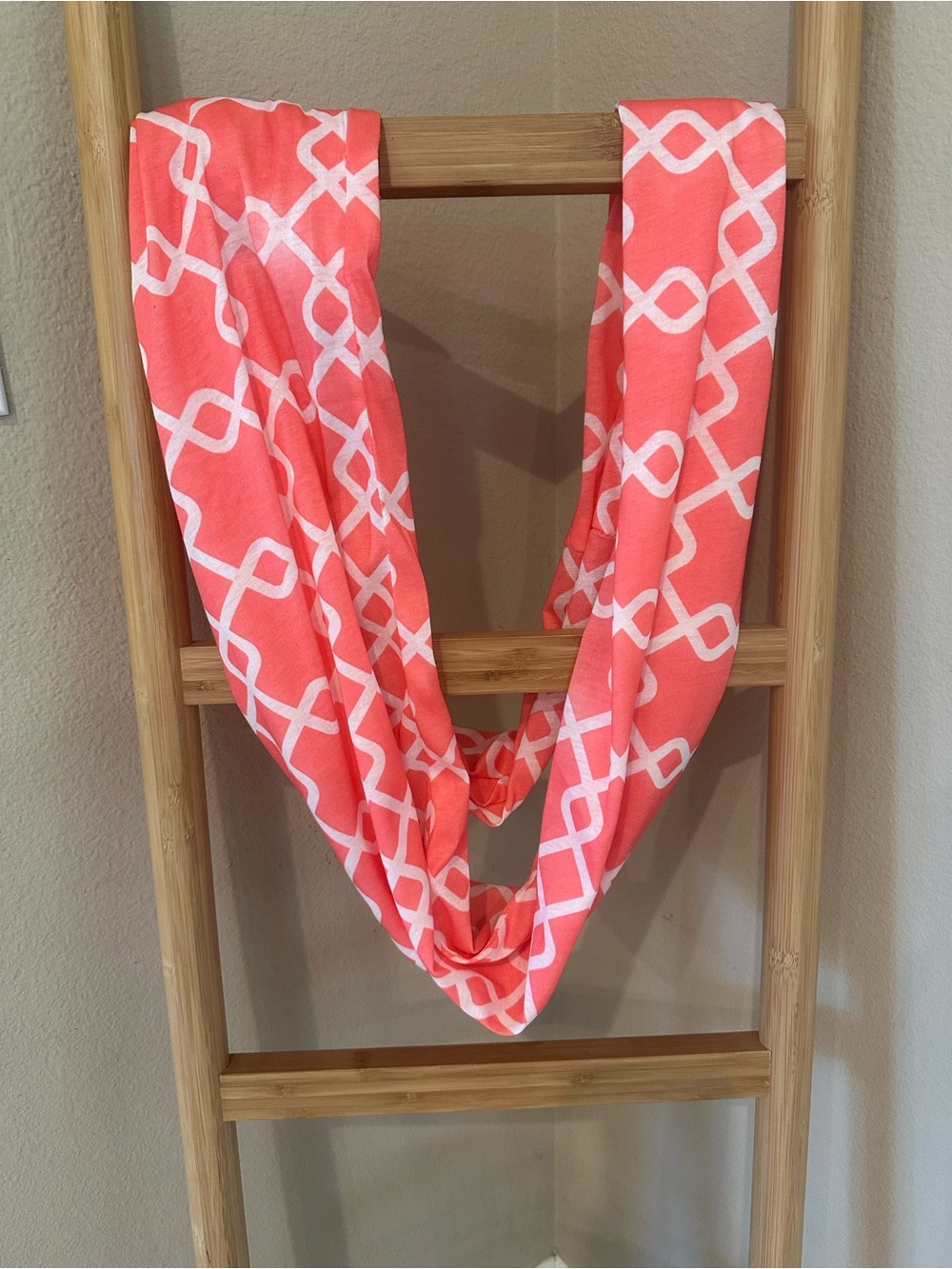 Coral & White Infinity Scarf - Lightweight Wrap